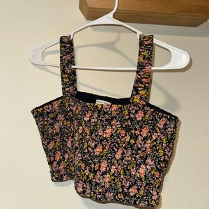 American Eagle Outfitters Pink and Orange Smocked Crop Tank Top